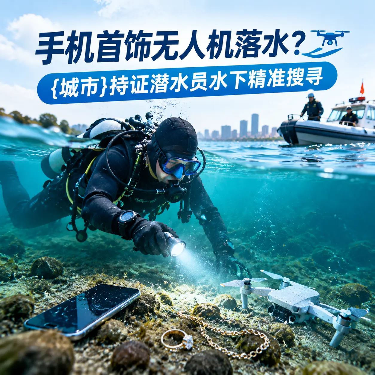手机首饰无人机落水？施秉持证潜水员水下精准搜寻