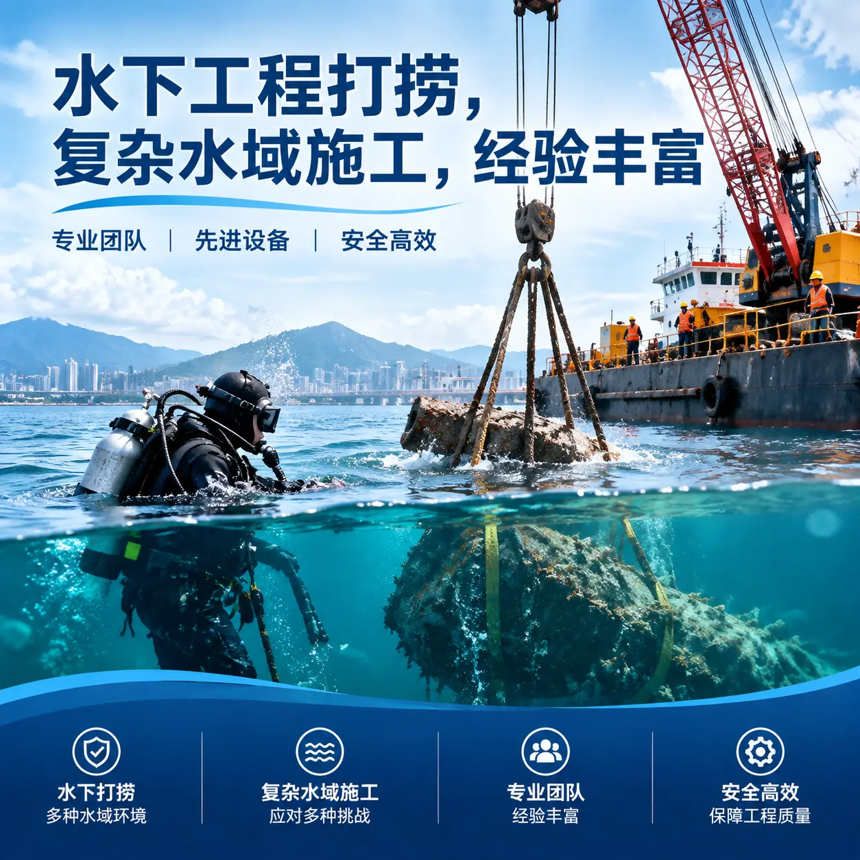 水下工程打捞，复杂水域施工，经验丰富施秉